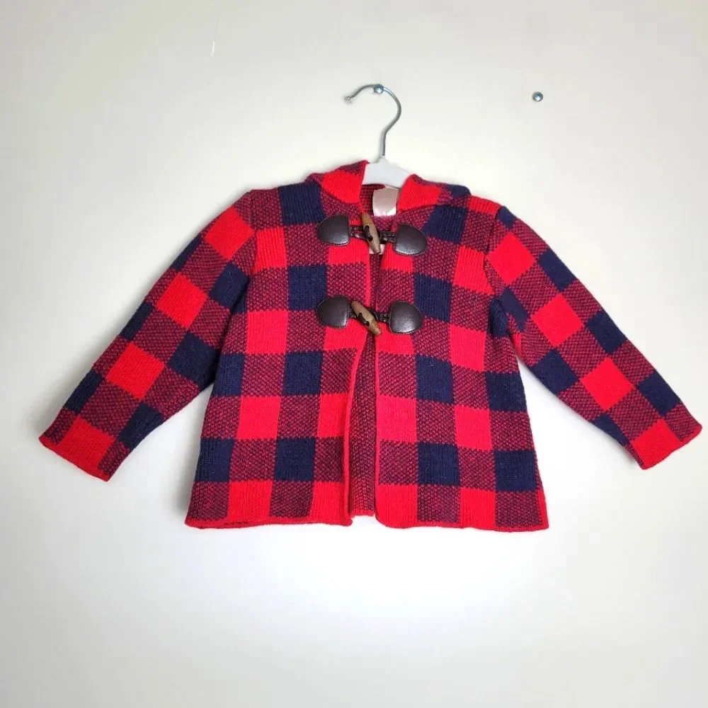 OshKosh B'Gosh Wool Blend Plaid Jacket Toggle Red Blue Size 18 Months Unisex